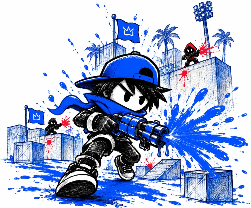 Scribble, rifle in hand